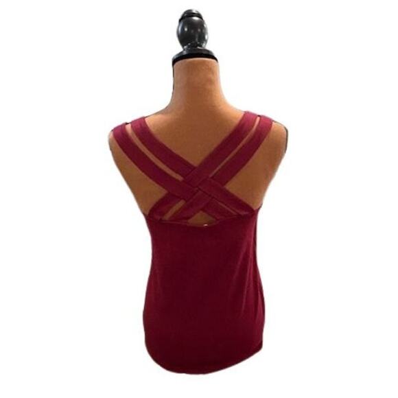 Loveappella Strappy Layering Tank with Criss-Cross Back in Burgundy – Medium - Picture 5 of 8